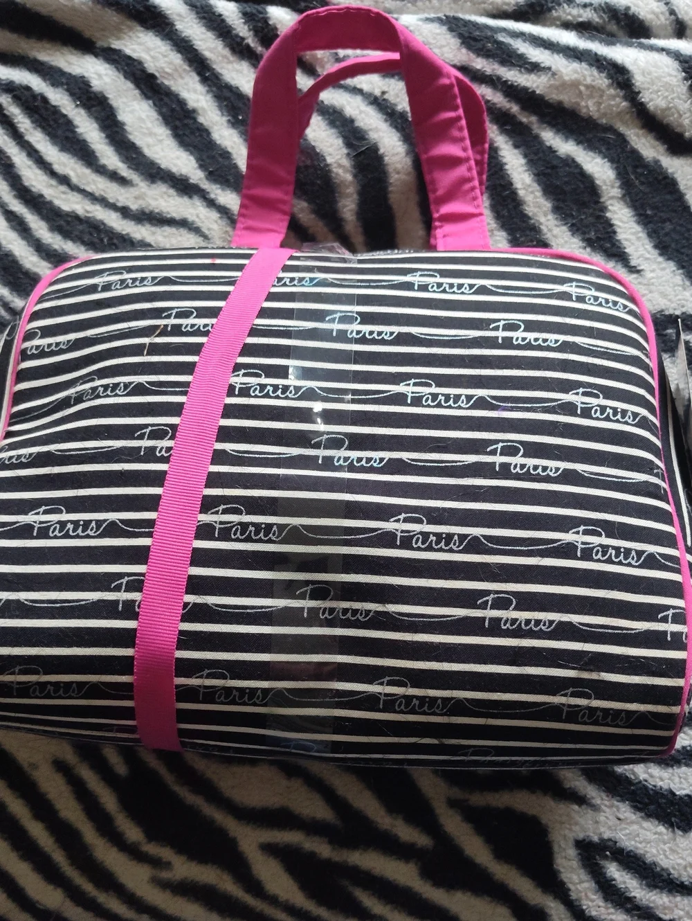Black and Hot Pink 'J'adore Paris' Women's Cosmetic Bag Set